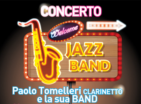 Porzione locandina  Concerto jazz con Paolo Tomelleri  e la sua Band