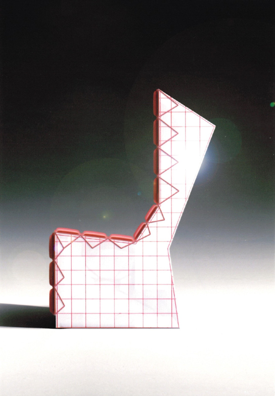 Nicola Toffolini, Studio per poltrona in ceramica (rendering) 2003, stampe a getto di inchiostro 14,8x10,5 cm.