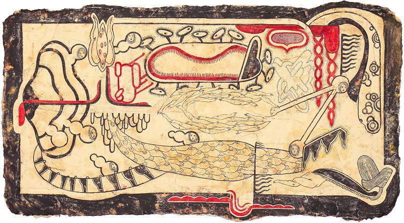 Simone Pellegrini, Mane d'agio, 2020, tecnica mista su carta, 76 x 136 cm.
